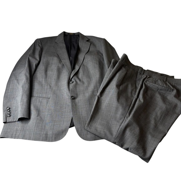 Fitwell The Peninsula Men's Gray Plaid Super 150s Wool Cashmere Suit 2 Piece 52